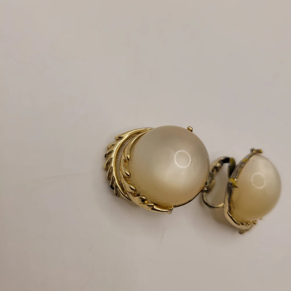 Elegant Gold and Cream Clip-On Earrings
